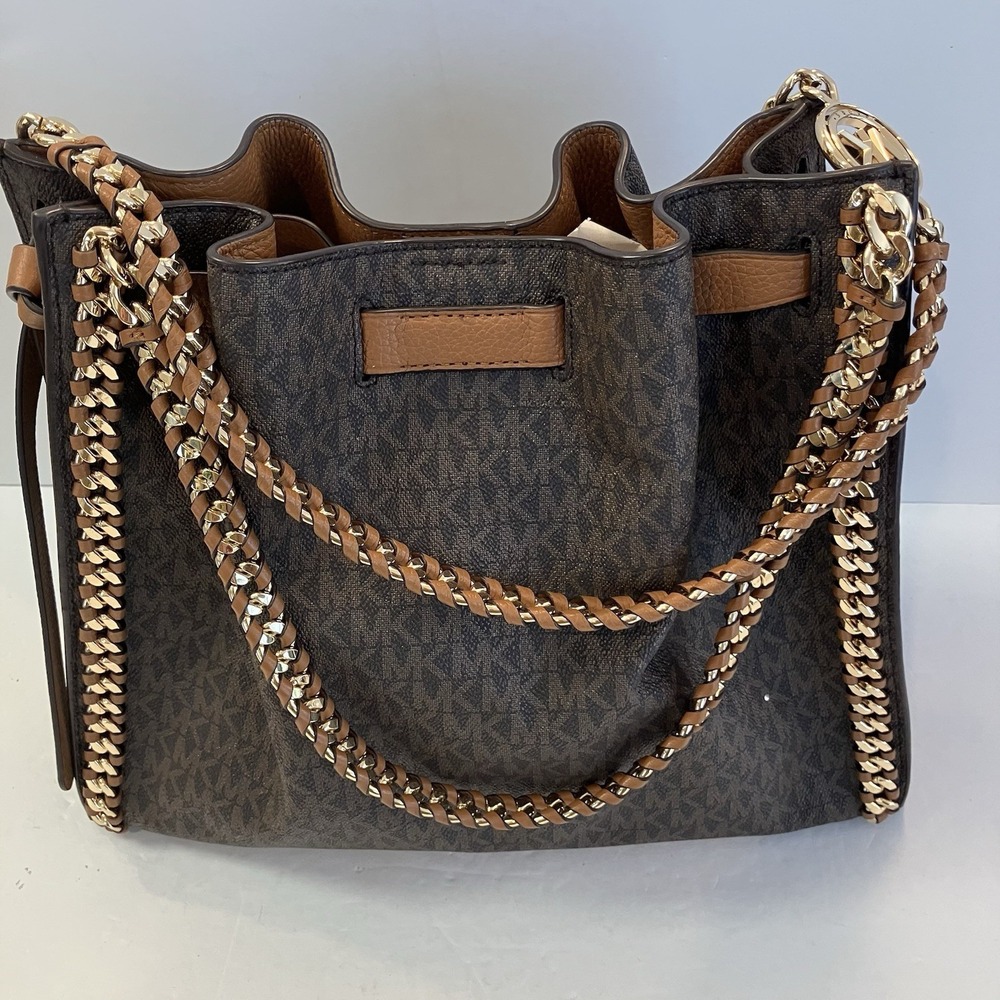 New! Michael Kors Mina Large Signature Logo Chain Shoulder Bag - Picture 3 of 12
